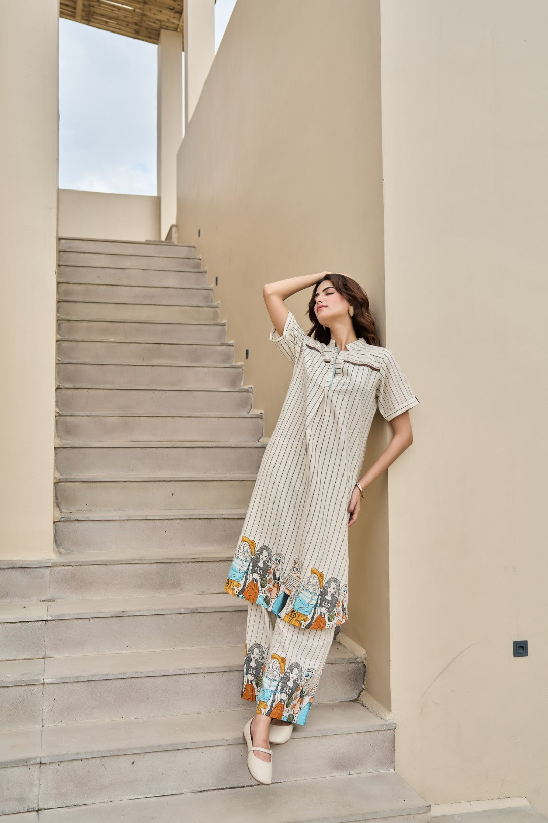 Akira vanilla cotton kurta pant set