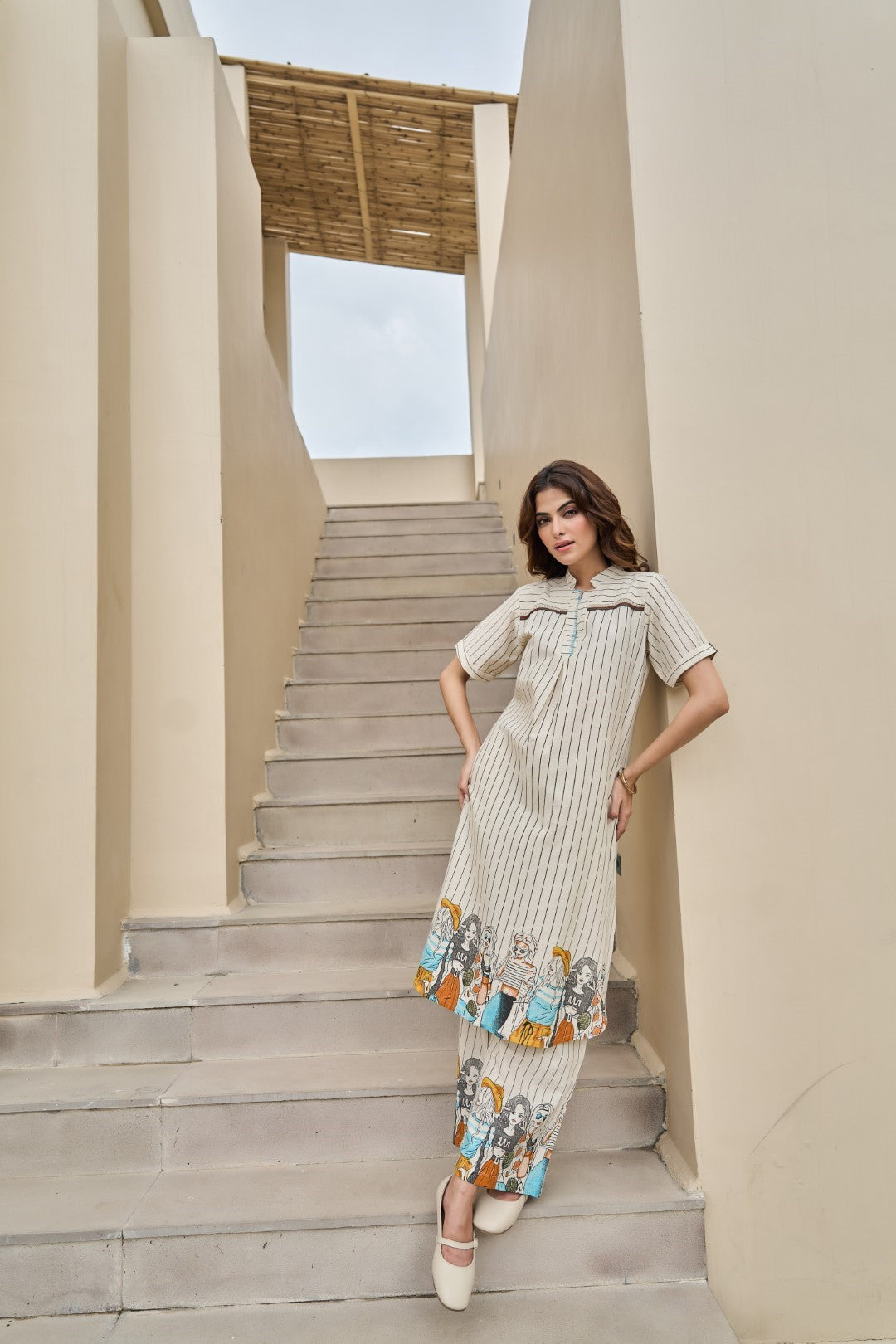 Akira vanilla cotton kurta pant set