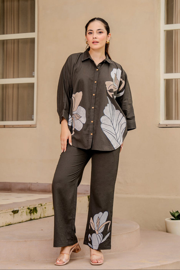 Tatva Mocha Embroidery Cotton Co-ord Set