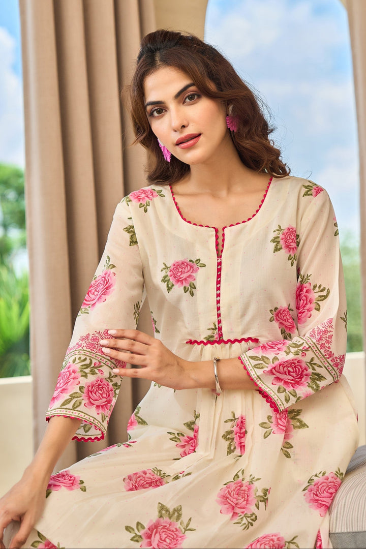 Tiara rose cotton kurta pant set