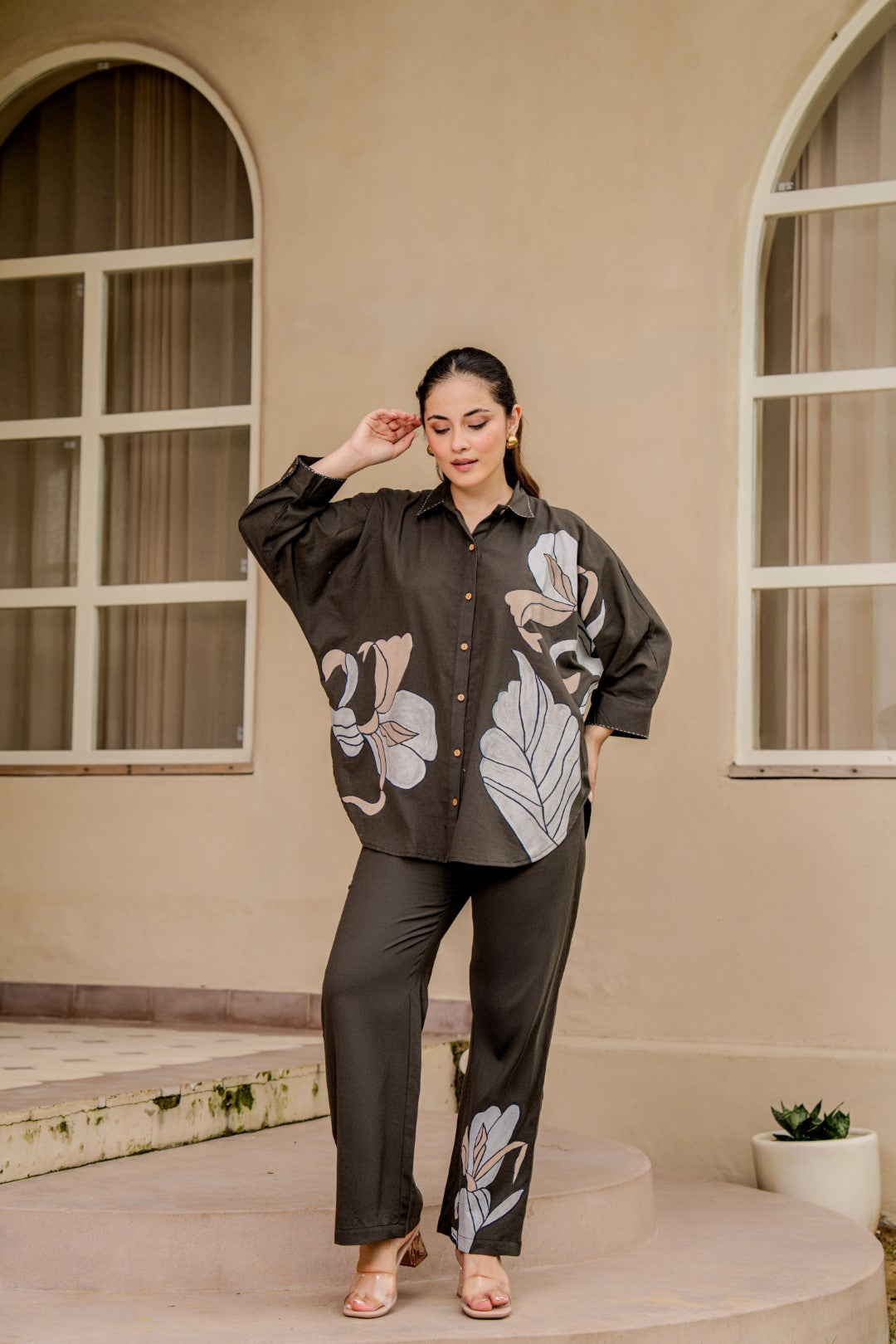 Tatva Mocha Embroidery Cotton Co-ord Set