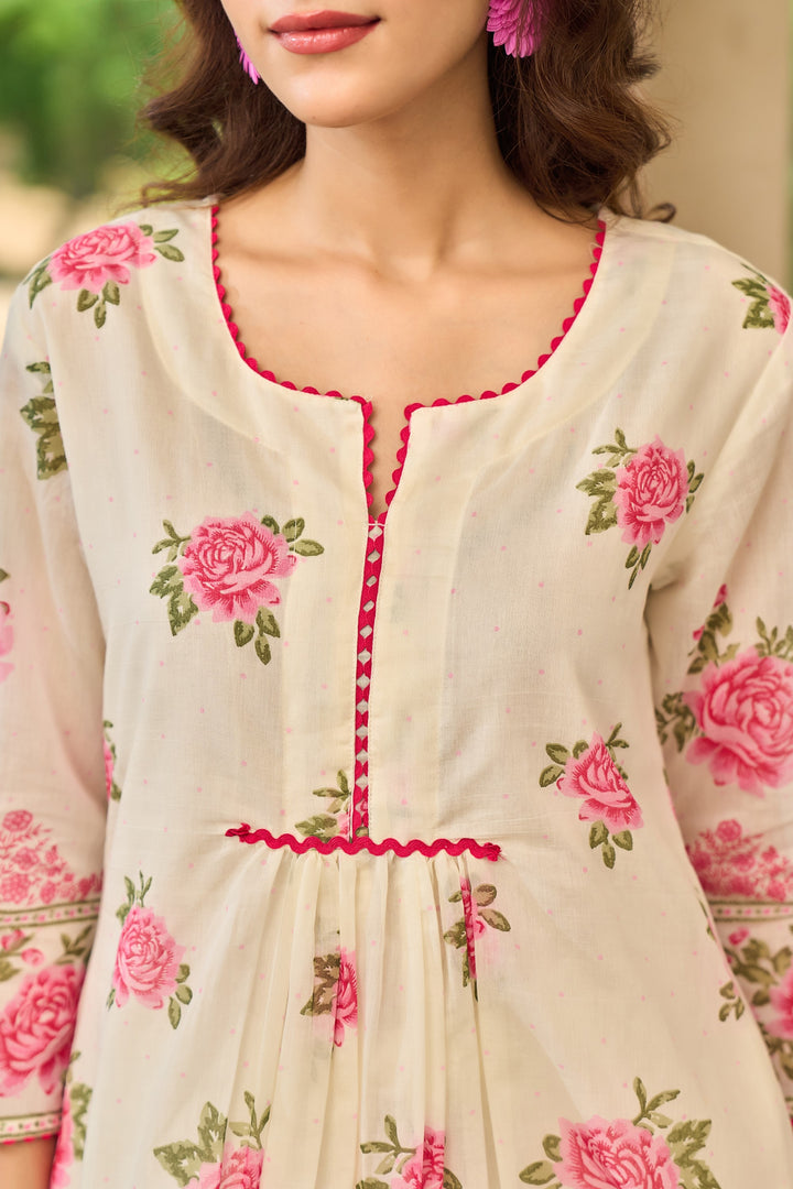 Tiara rose cotton kurta pant set