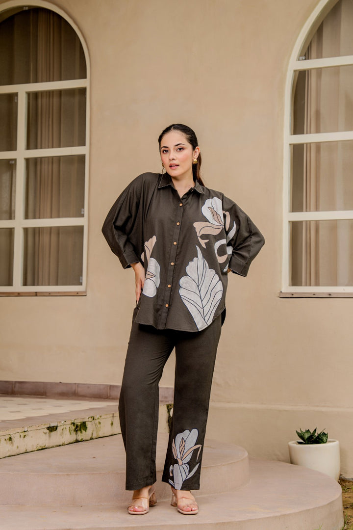 Tatva Mocha Embroidery Cotton Co-ord Set