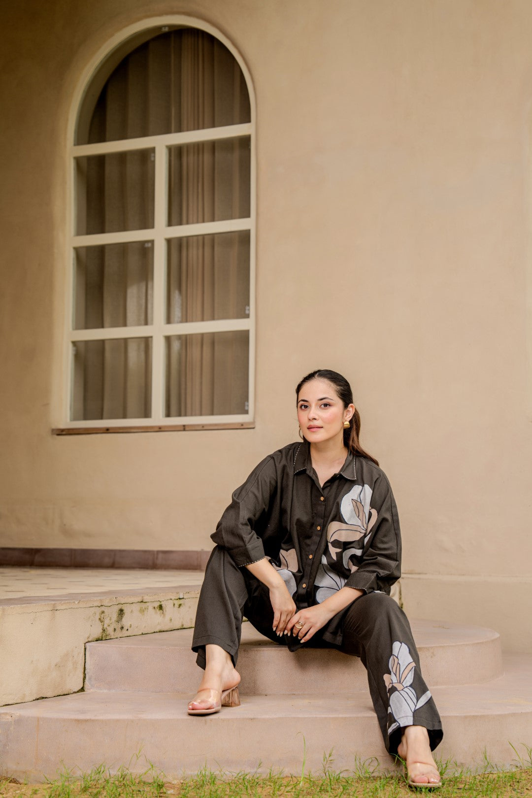 Tatva Mocha Embroidery Cotton Co-ord Set