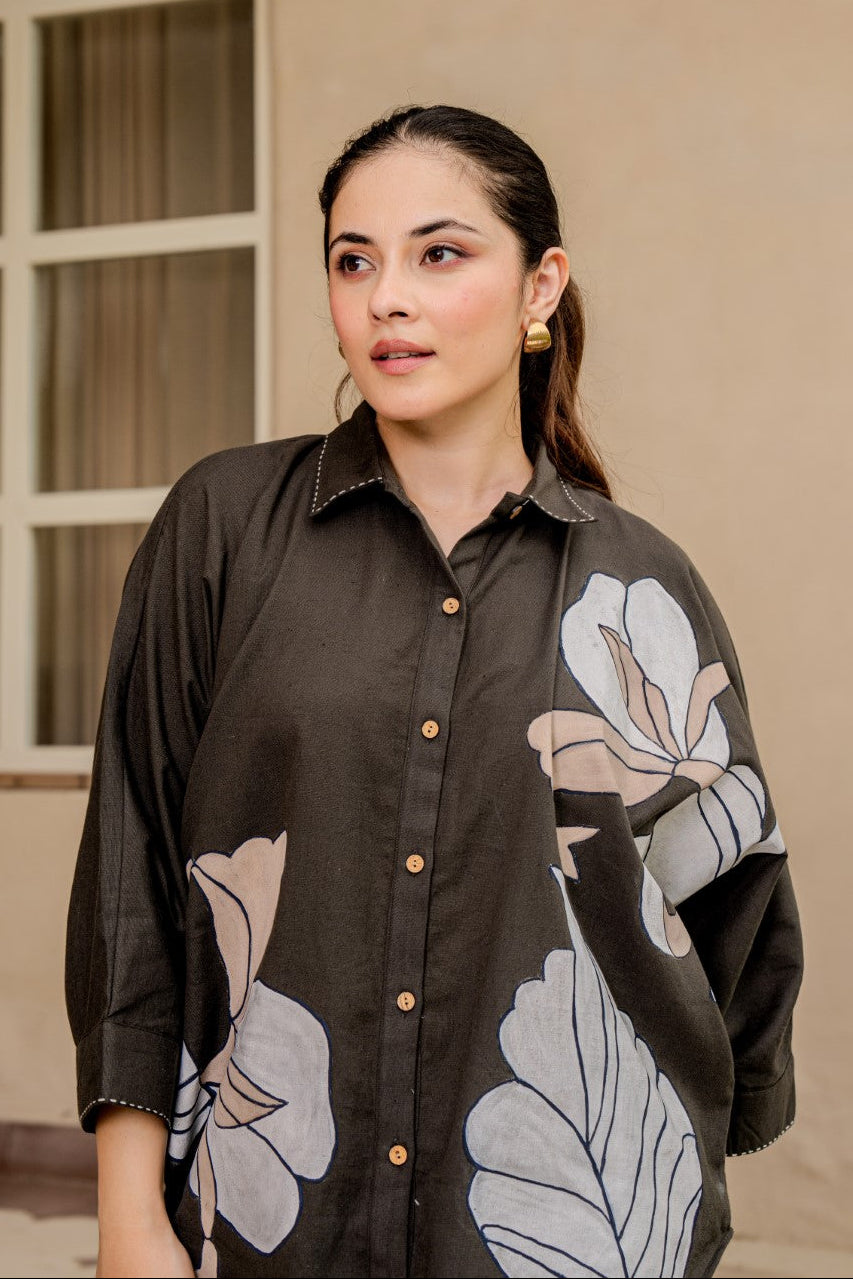 Tatva Mocha Embroidery Cotton Co-ord Set