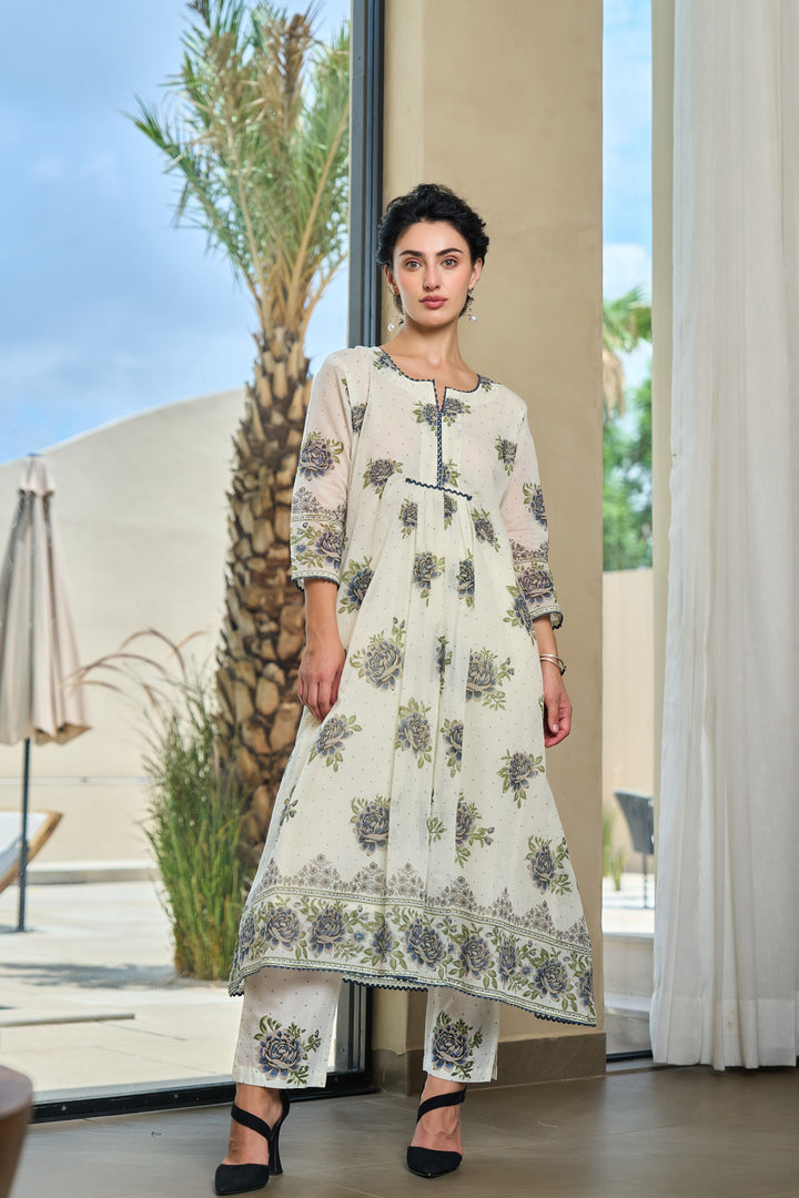 Tiara monochrome cotton kurta pant set