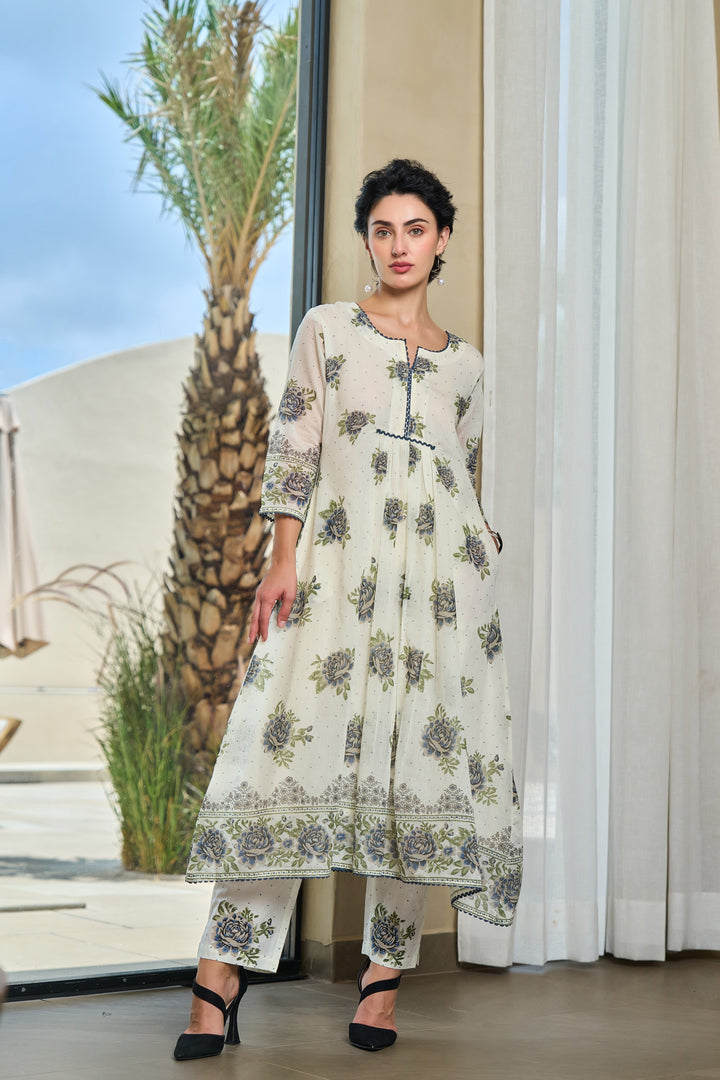 Tiara monochrome cotton kurta pant set