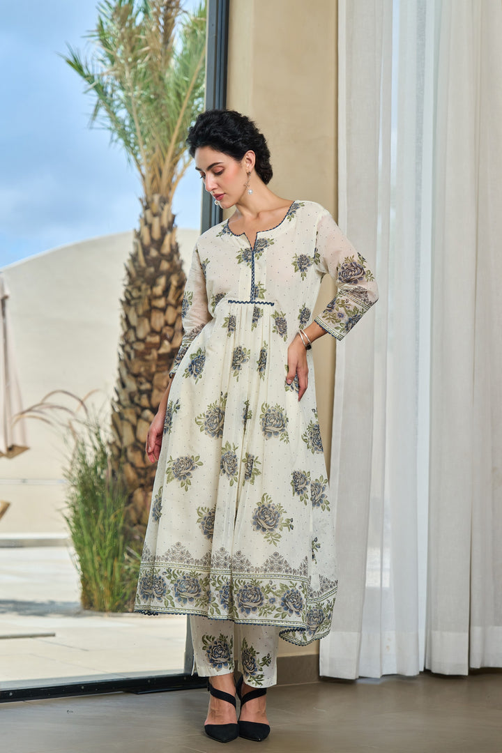 Tiara monochrome cotton kurta pant set