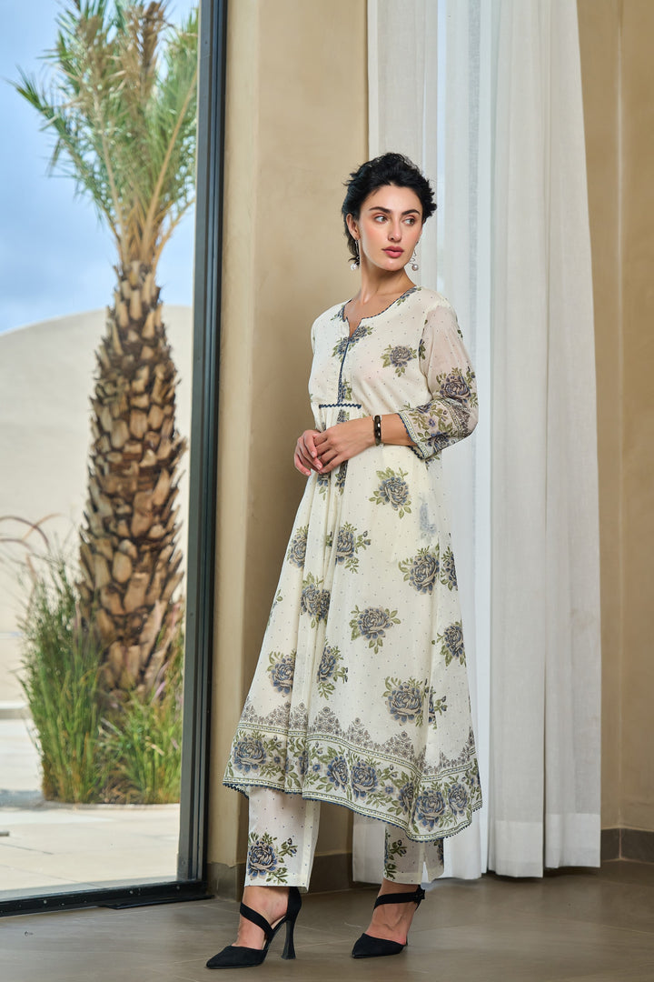 Tiara monochrome cotton kurta pant set