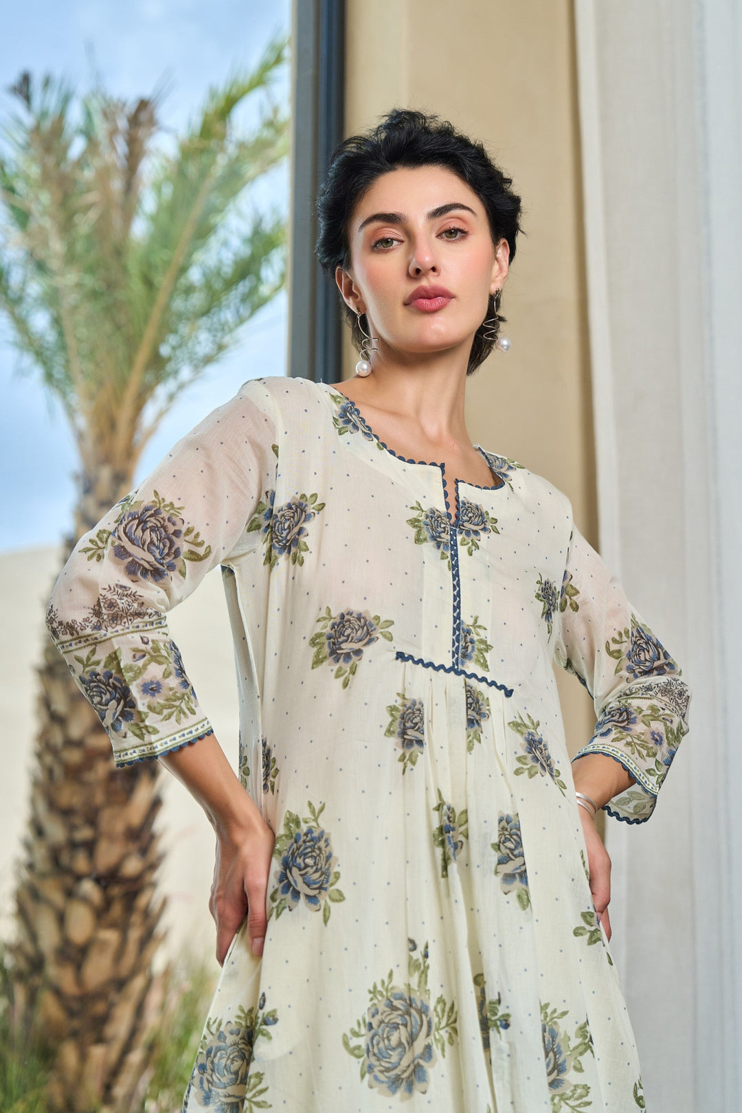 Tiara monochrome cotton kurta pant set