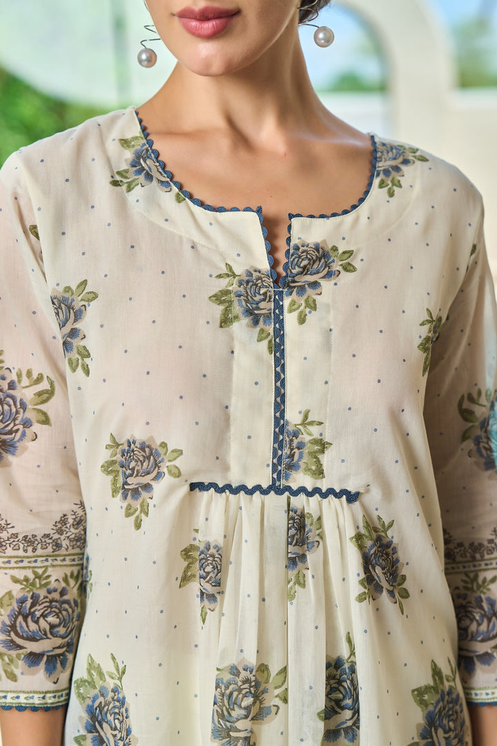 Tiara monochrome cotton kurta pant set