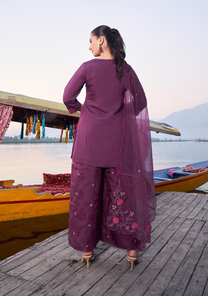 Nisha Grape Embroidered Suit Set