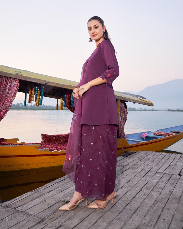 Nisha Grape Embroidered Suit Set