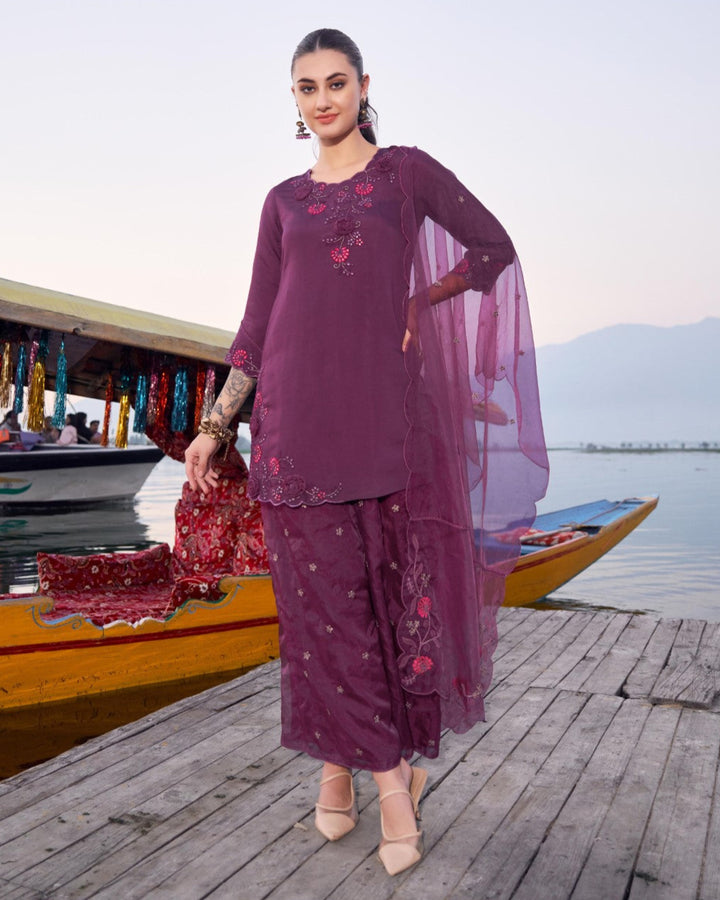 Nisha Grape Embroidered Suit Set