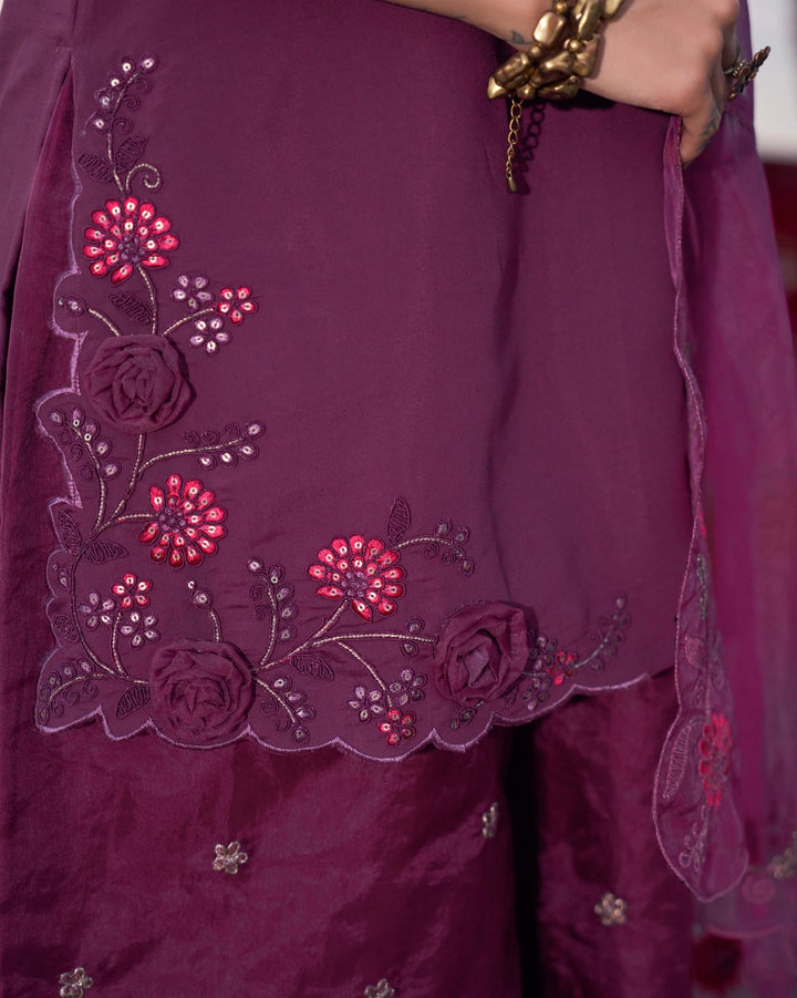 Nisha Grape Embroidered Suit Set