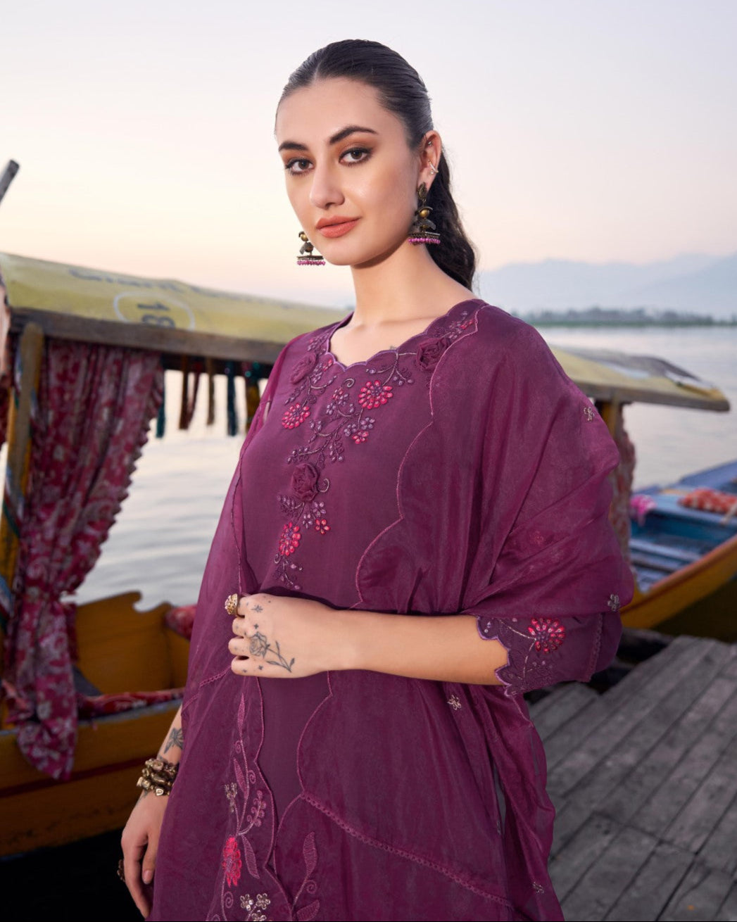 Nisha Grape Embroidered Suit Set