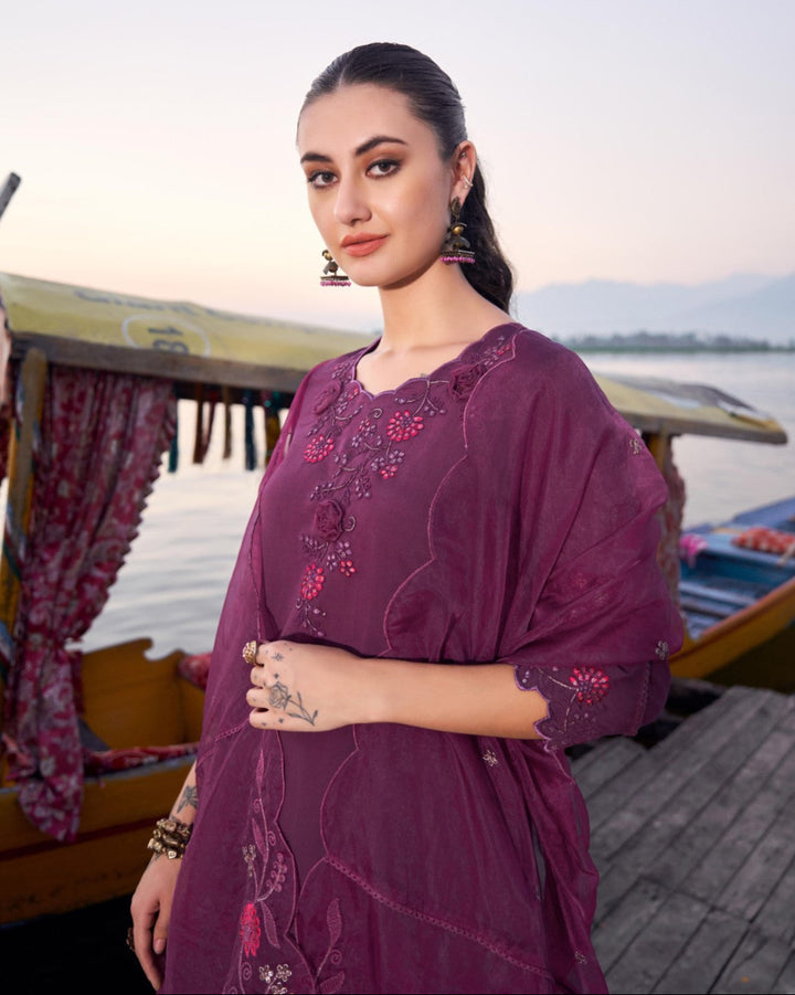 Nisha Grape Embroidered Suit Set