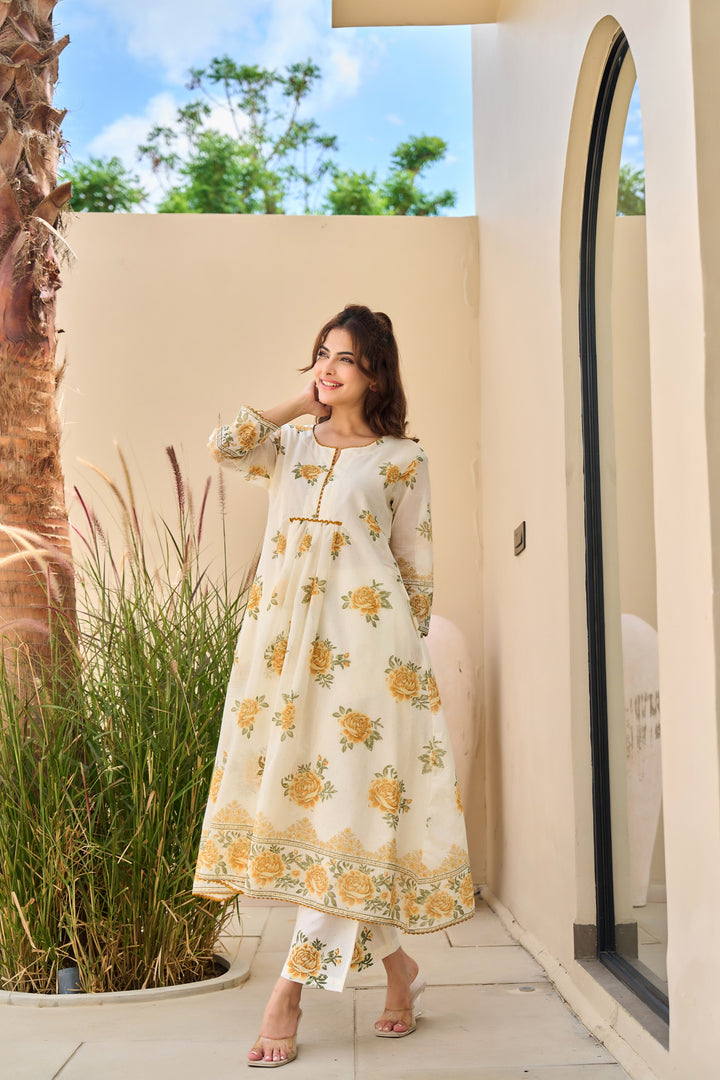 Tiara marigold cotton kurta pant set