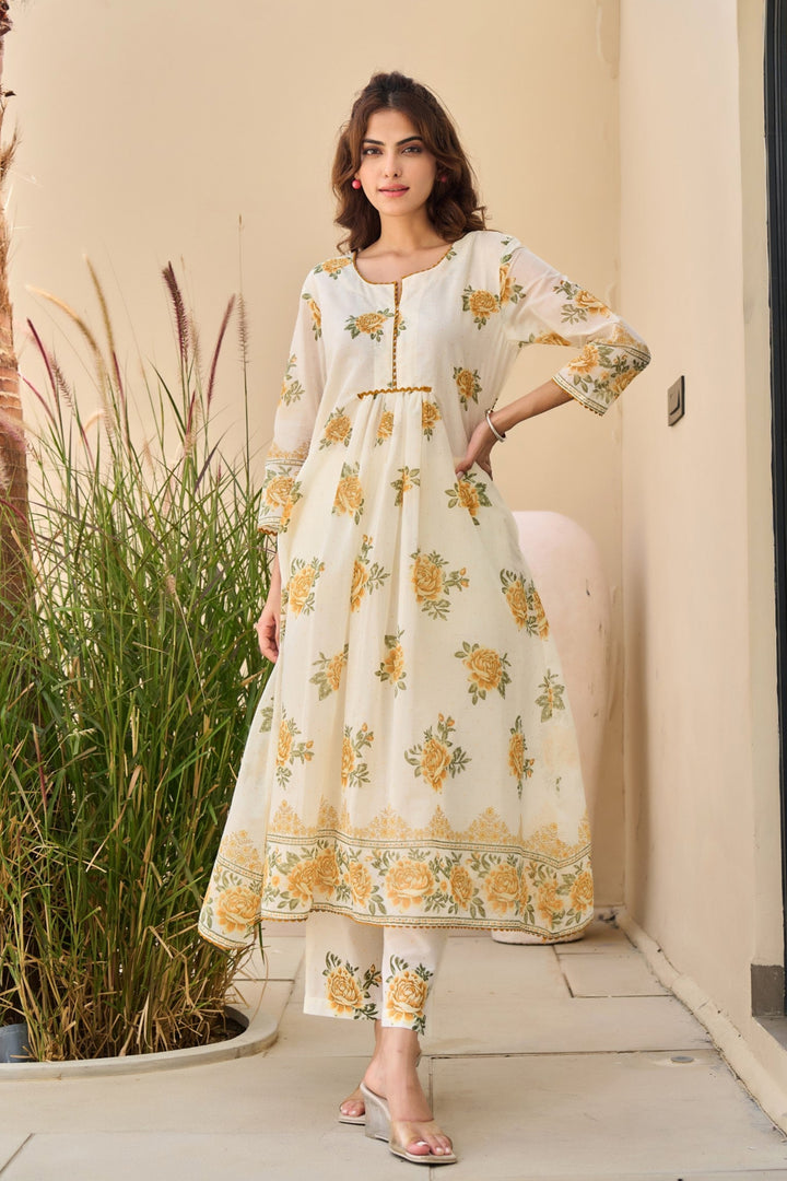 Tiara marigold cotton kurta pant set