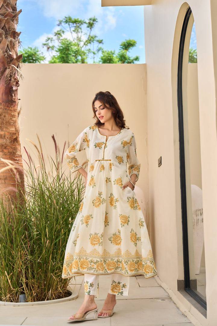 Tiara marigold cotton kurta pant set