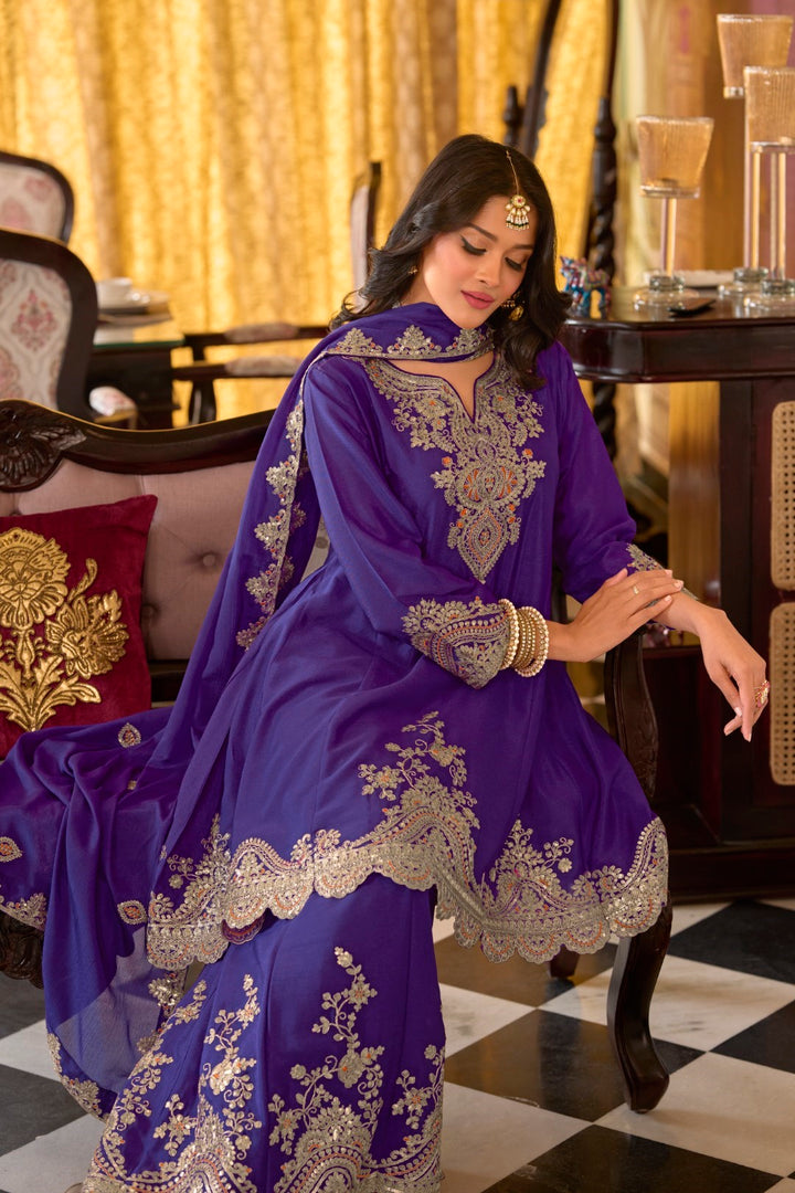 Rangrit orchid full work gharara set