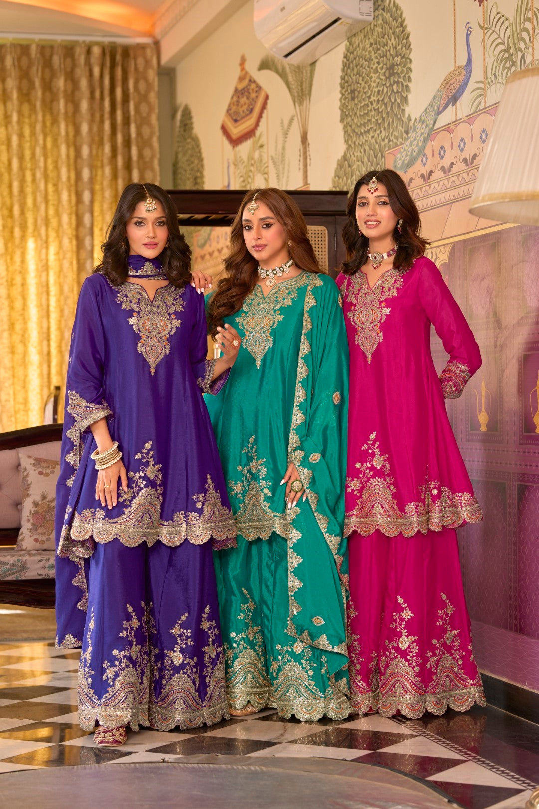 Rangrit fern full work gharara set