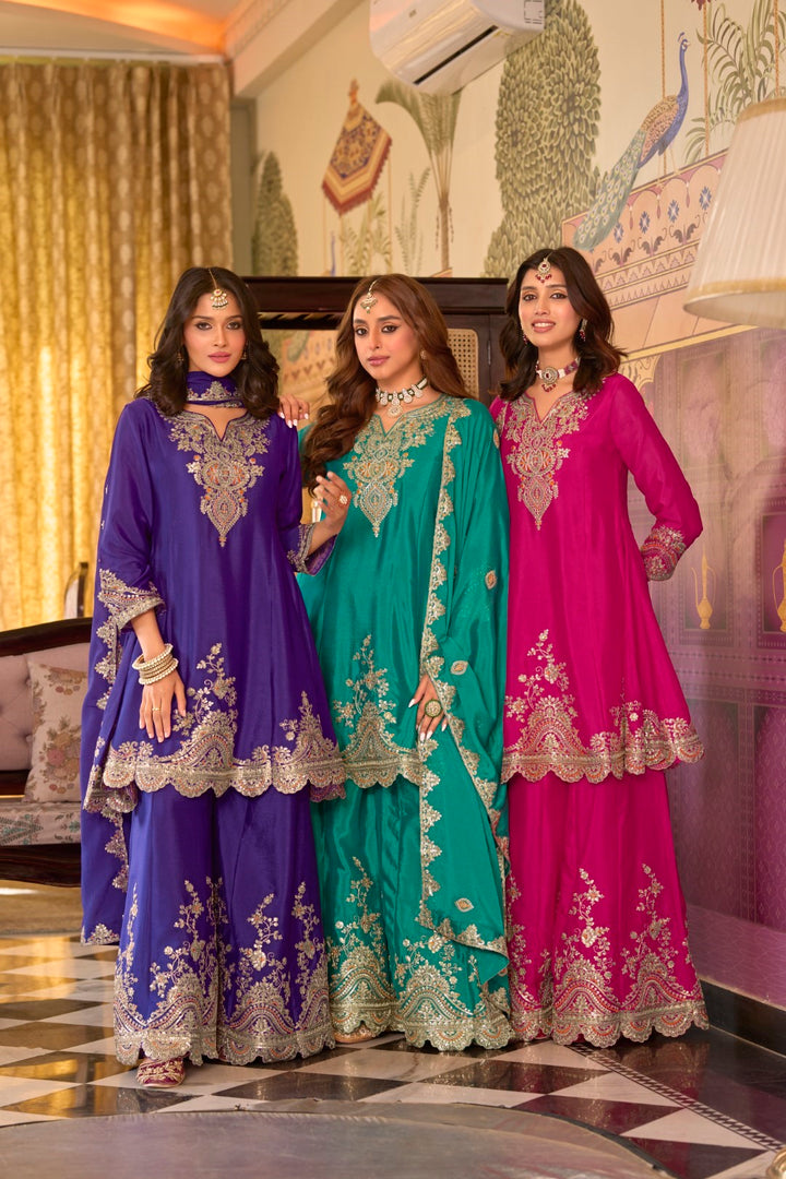 Rangrit fern full work gharara set