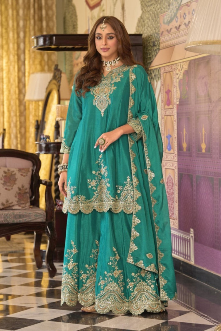 Rangrit fern full work gharara set