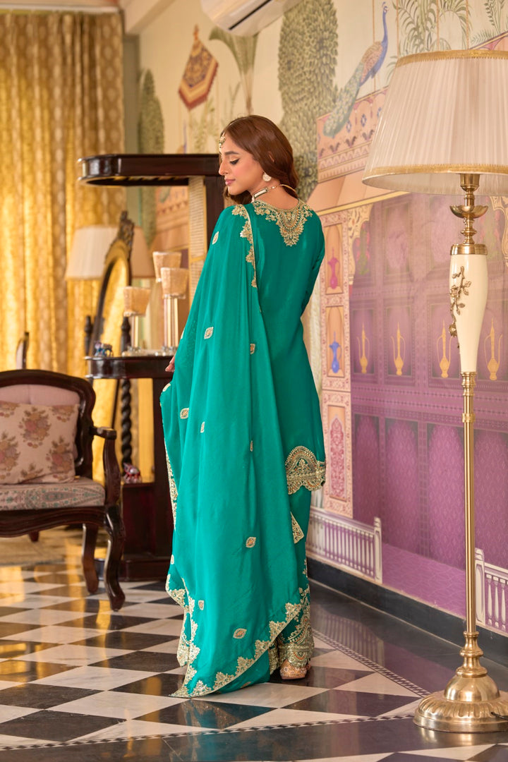 Rangrit fern full work gharara set