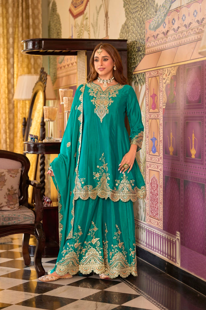 Rangrit fern full work gharara set