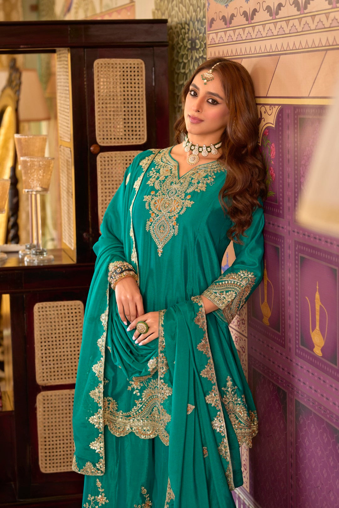 Rangrit fern full work gharara set