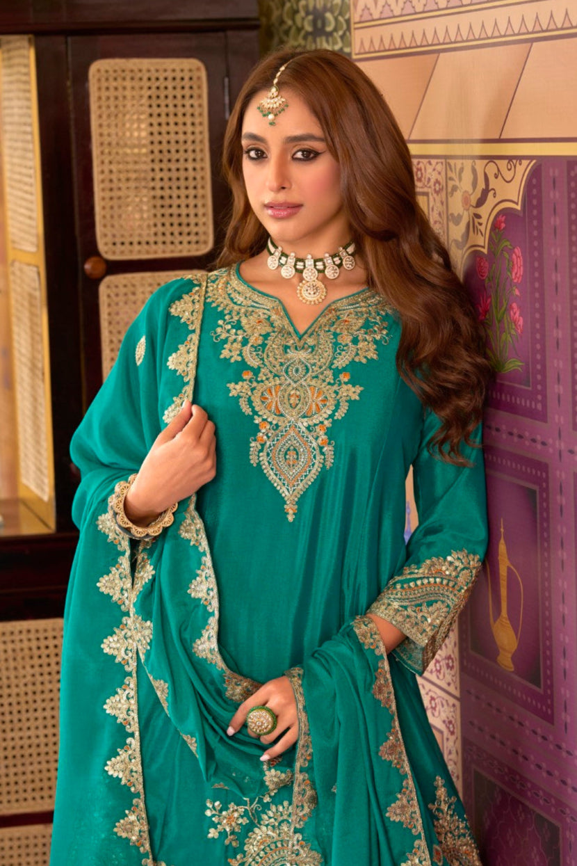 Rangrit fern full work gharara set