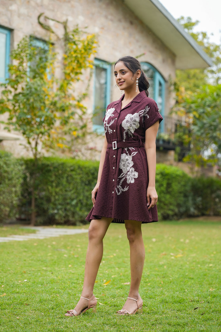 Joshna Mulberry Embroidery Cotton Dress