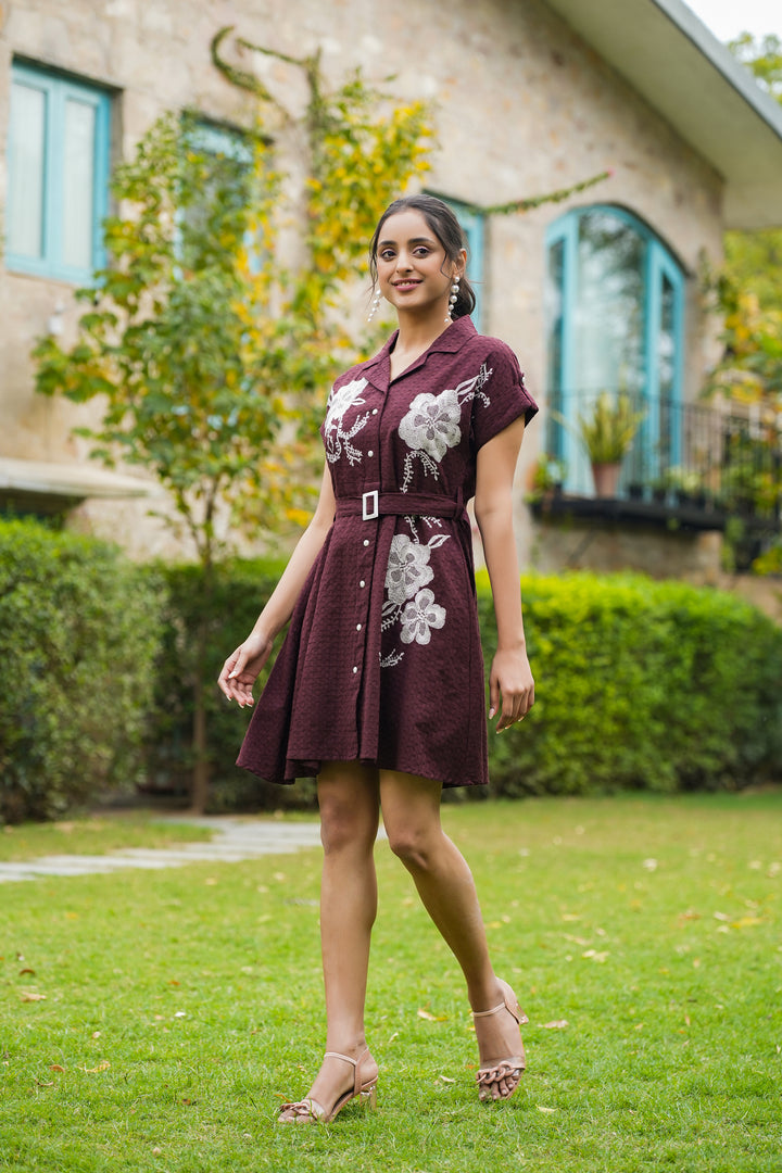 Joshna Mulberry Embroidery Cotton Dress