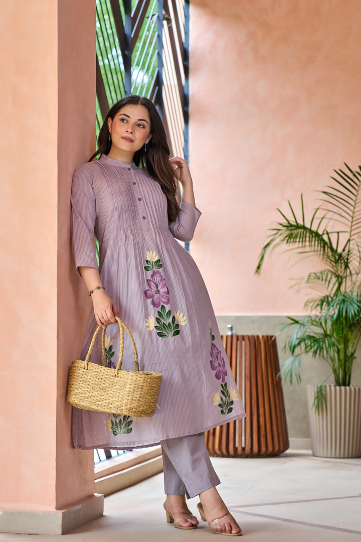 Tiara orchid cotton kurta pant set