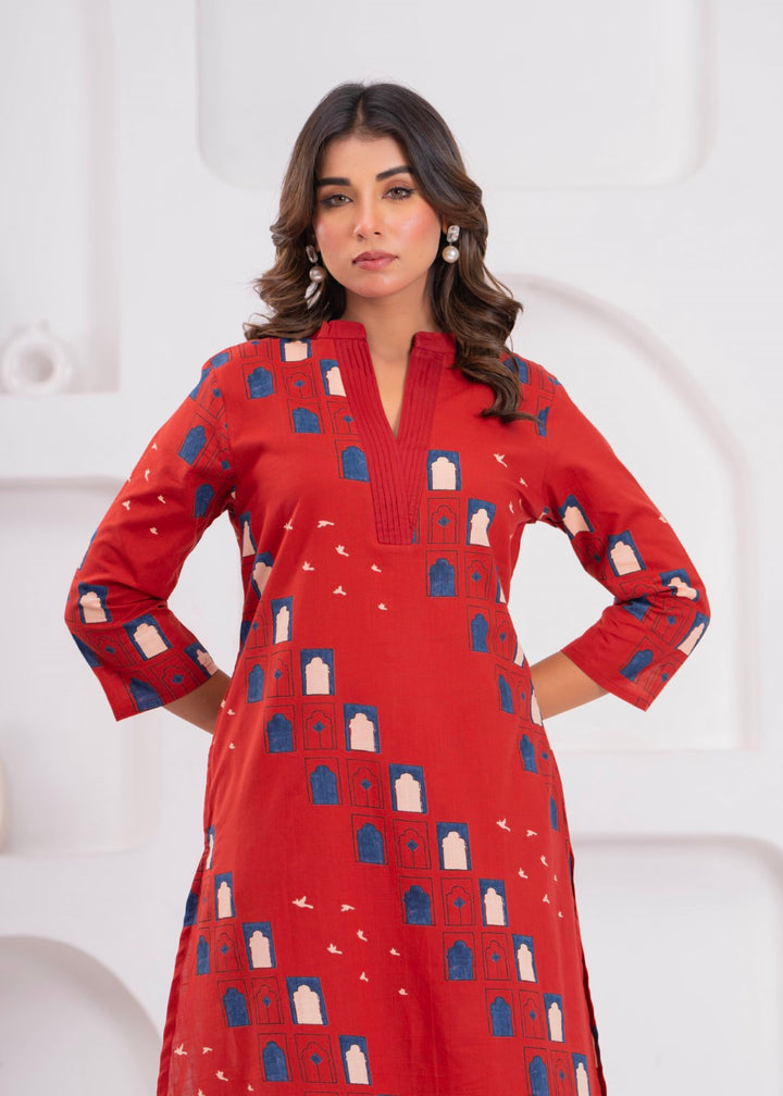 Maurya Brick Cotton Kurta Pant Set