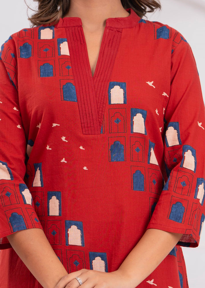 Maurya Brick Cotton Kurta Pant Set