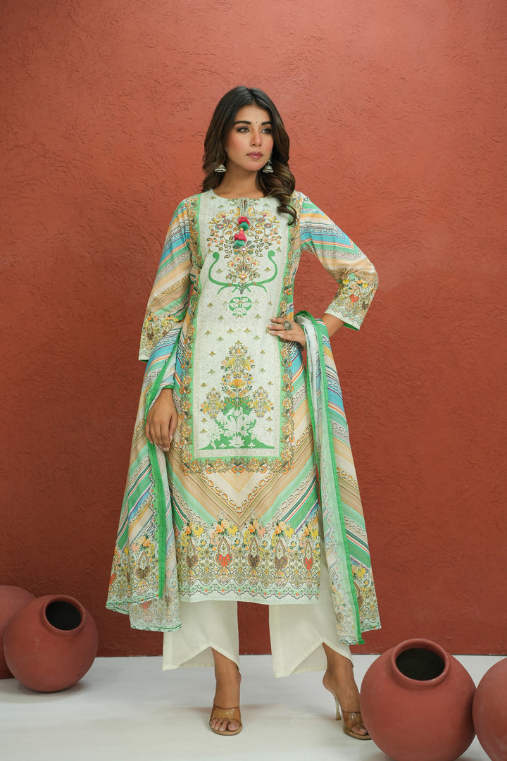 Baga Fern Printed Cotton Lawn Suit Set