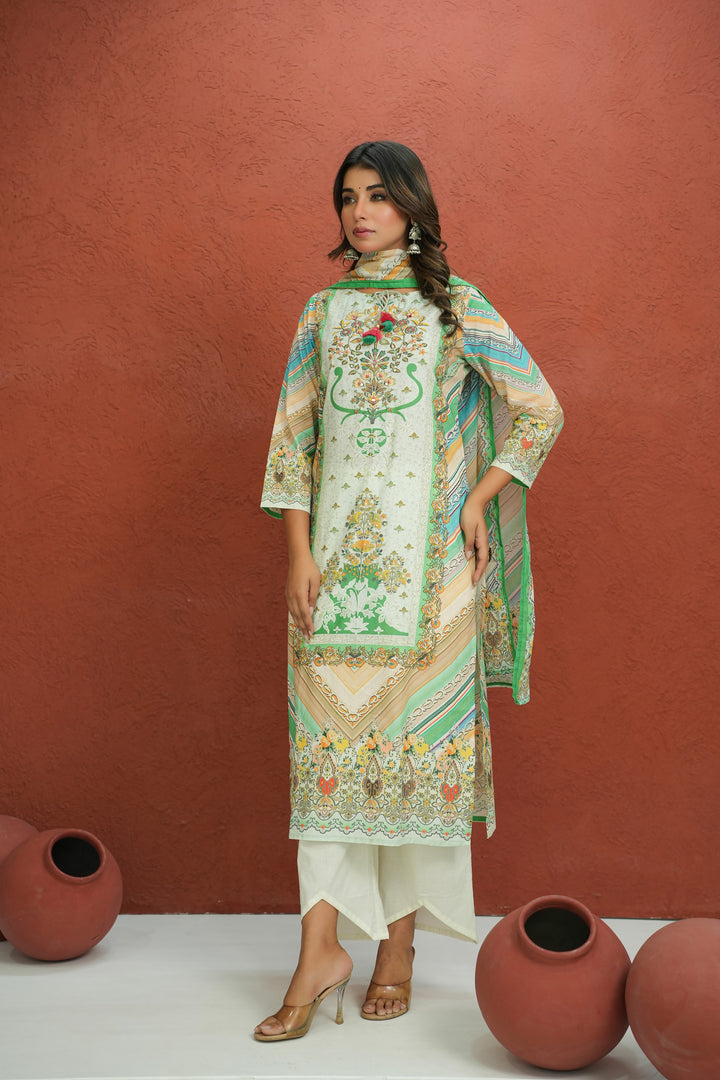 Baga Fern Printed Cotton Lawn Suit Set