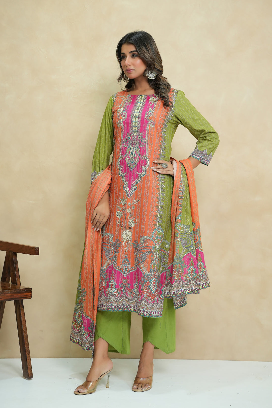 Baga apricot cotton suit set