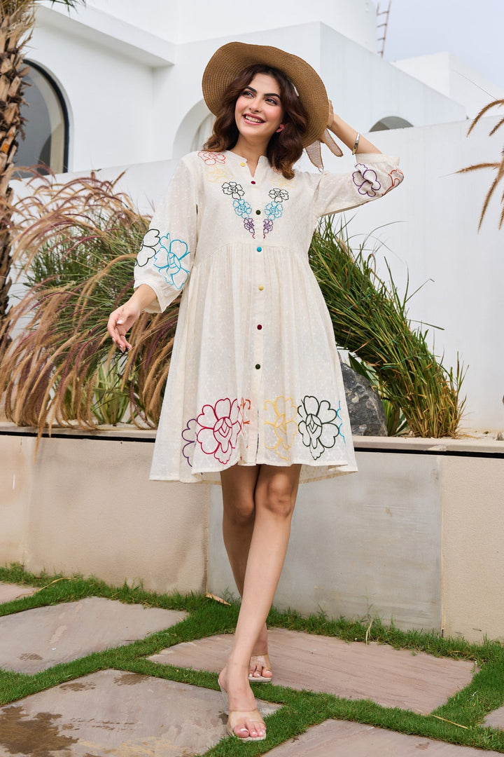 Tiara merino embroidery cotton dress