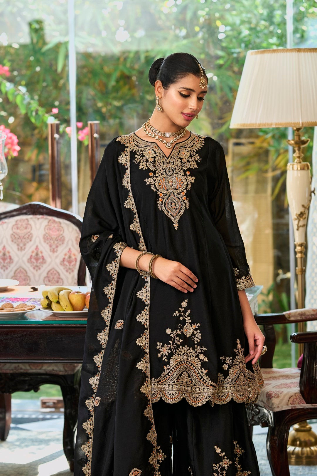 Roshandan Onyx Full work gharara set