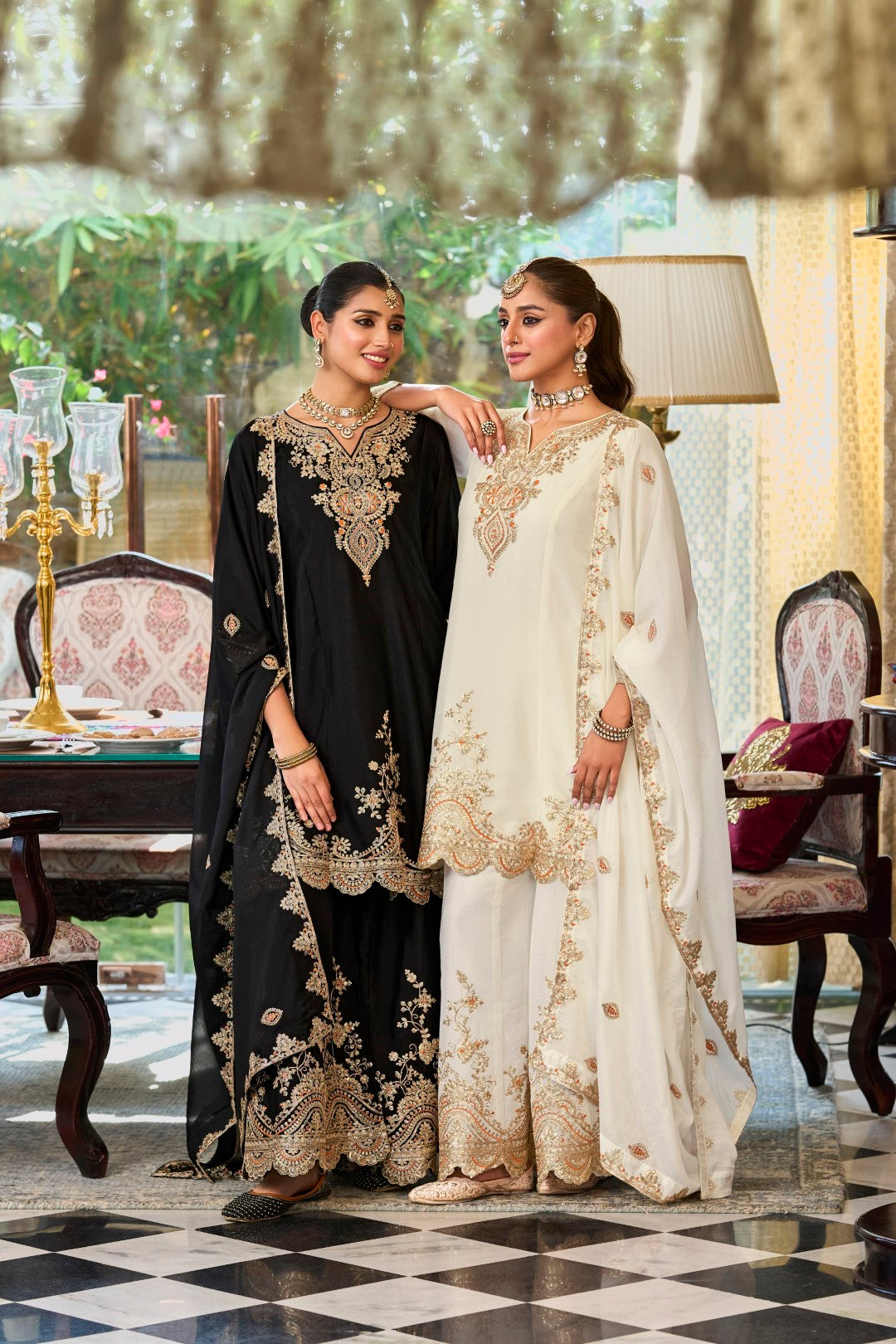 Roshandan Onyx Full work gharara set