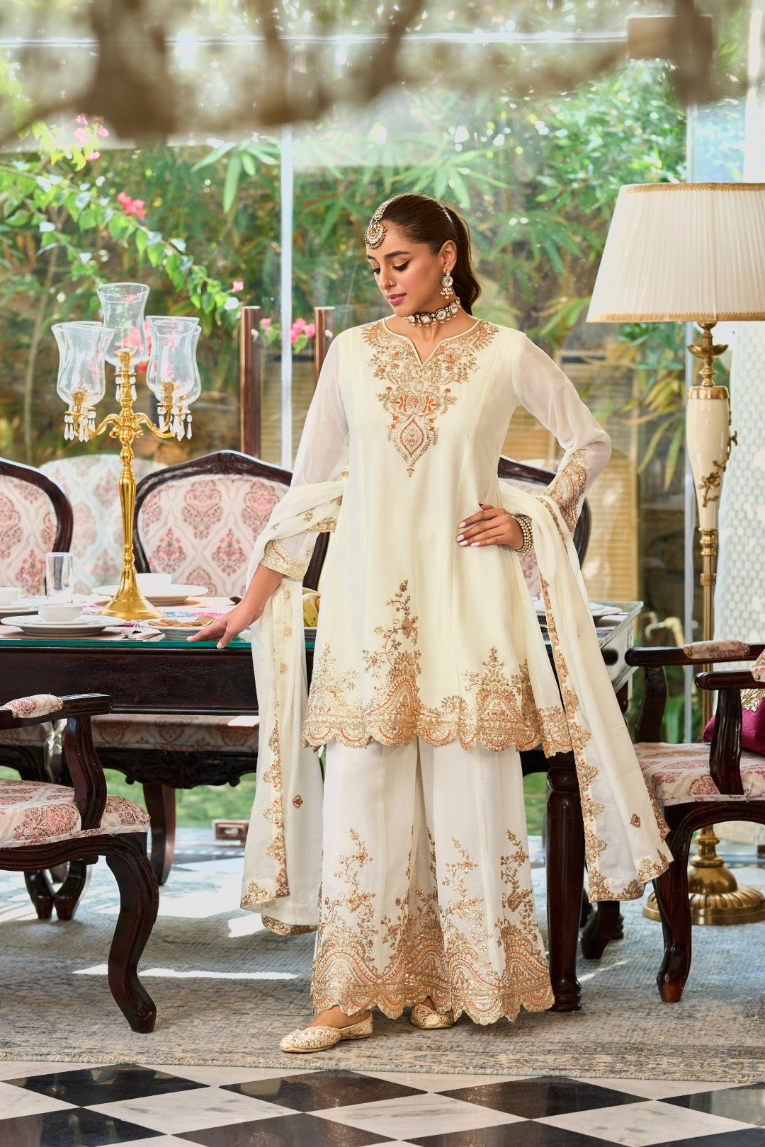 Roshandan pearl full work gharara set