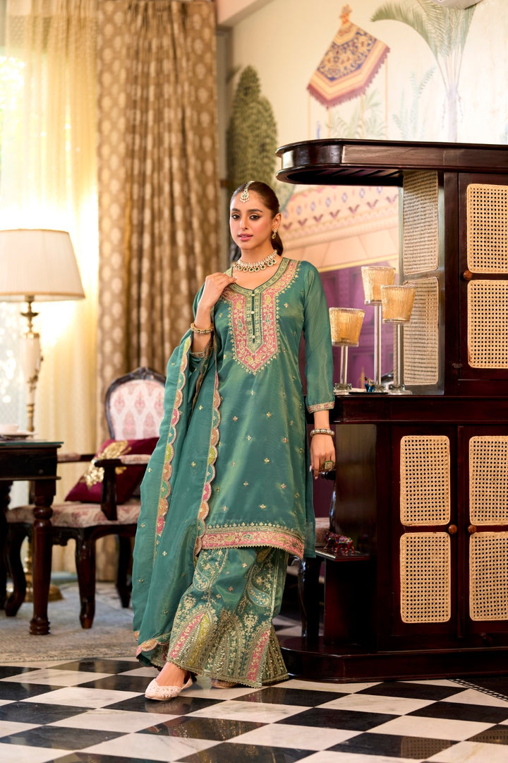 Garja fern full work gharara set