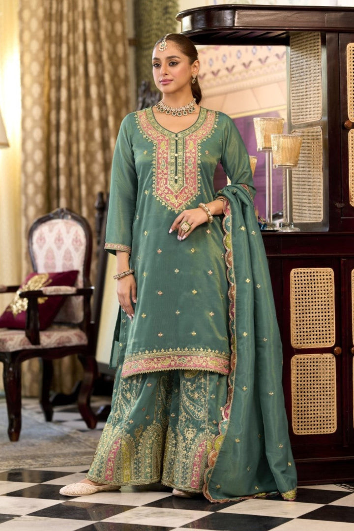 Garja fern full work gharara set