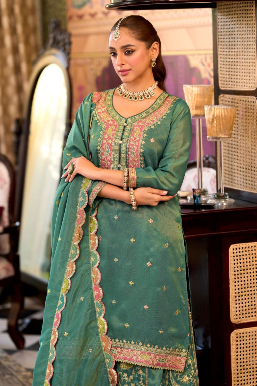 Garja fern full work gharara set