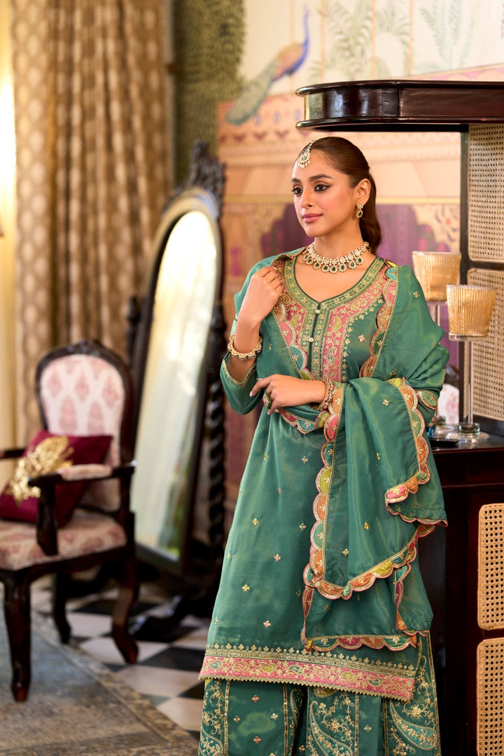 Garja fern full work gharara set