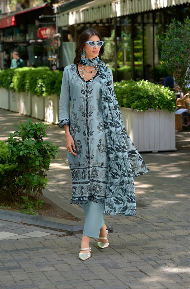 Preetika SoftBlue FULL EMBROIDERED HEAVY PAKISTANI SUIT SET