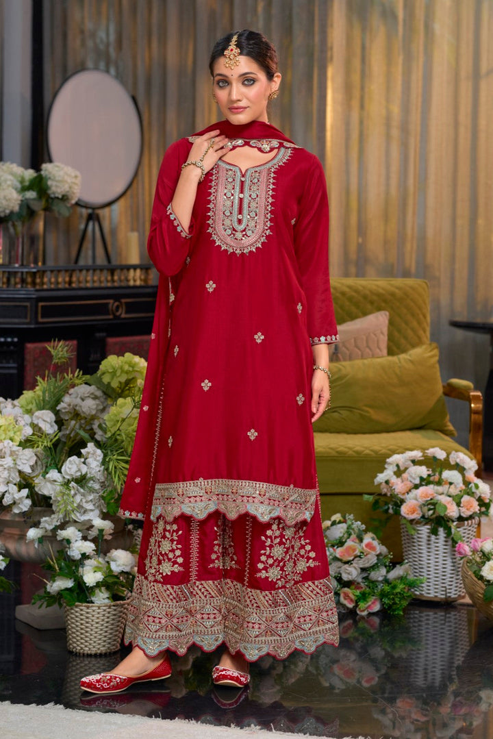 Shorba Crimson Full Work Gharara set